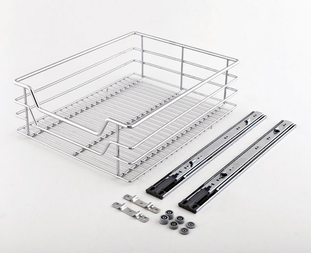 Выдвижная корзина для хранения сковородок и кастрюль, с шариковыми направляющими, с креплением для выдвижных фасадов, с доводчиком